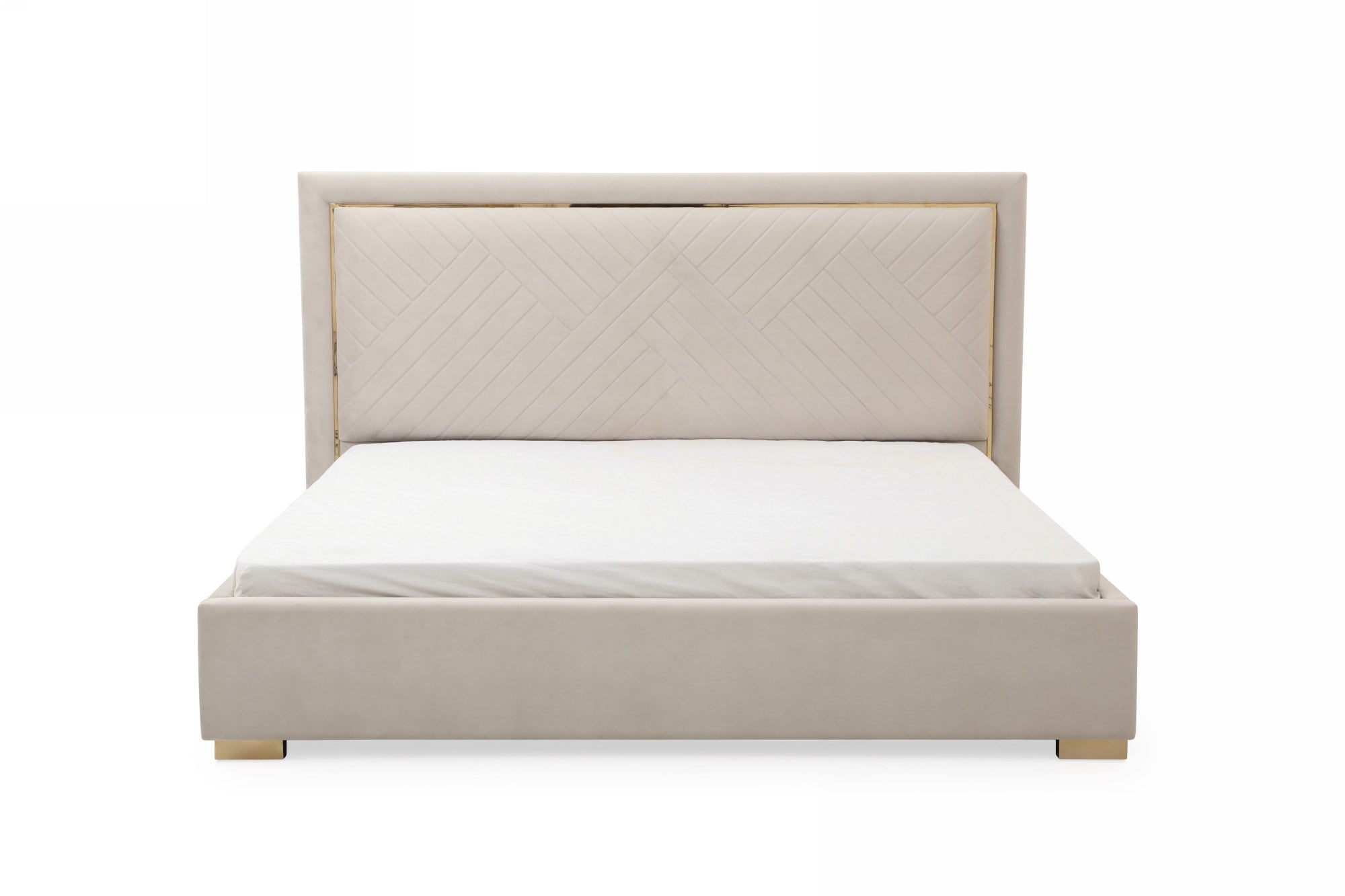 Modrest Corrico - Off White Velvet Modern Bed-Bed-VIG-Wall2Wall Furnishings