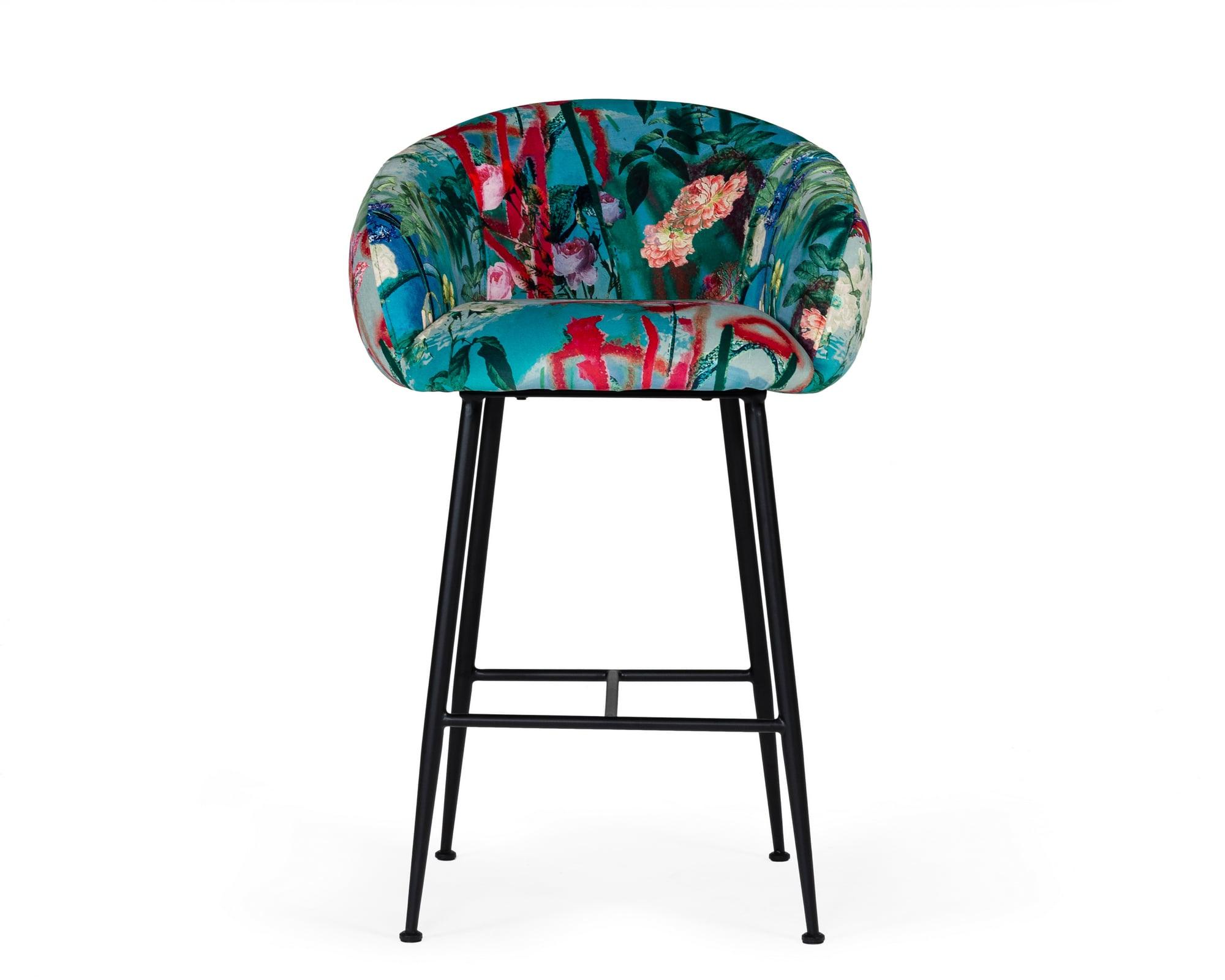Modrest Roxann Contemporary Floral Velvet Bar Stool