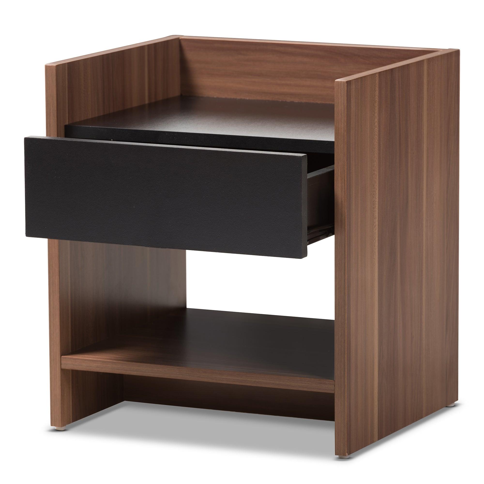 Vanda Modern and Contemporary Two-Tone and Wood 1-Drawer Nightstand