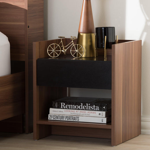 Vanda Modern and Contemporary Two-Tone and Wood 1-Drawer Nightstand