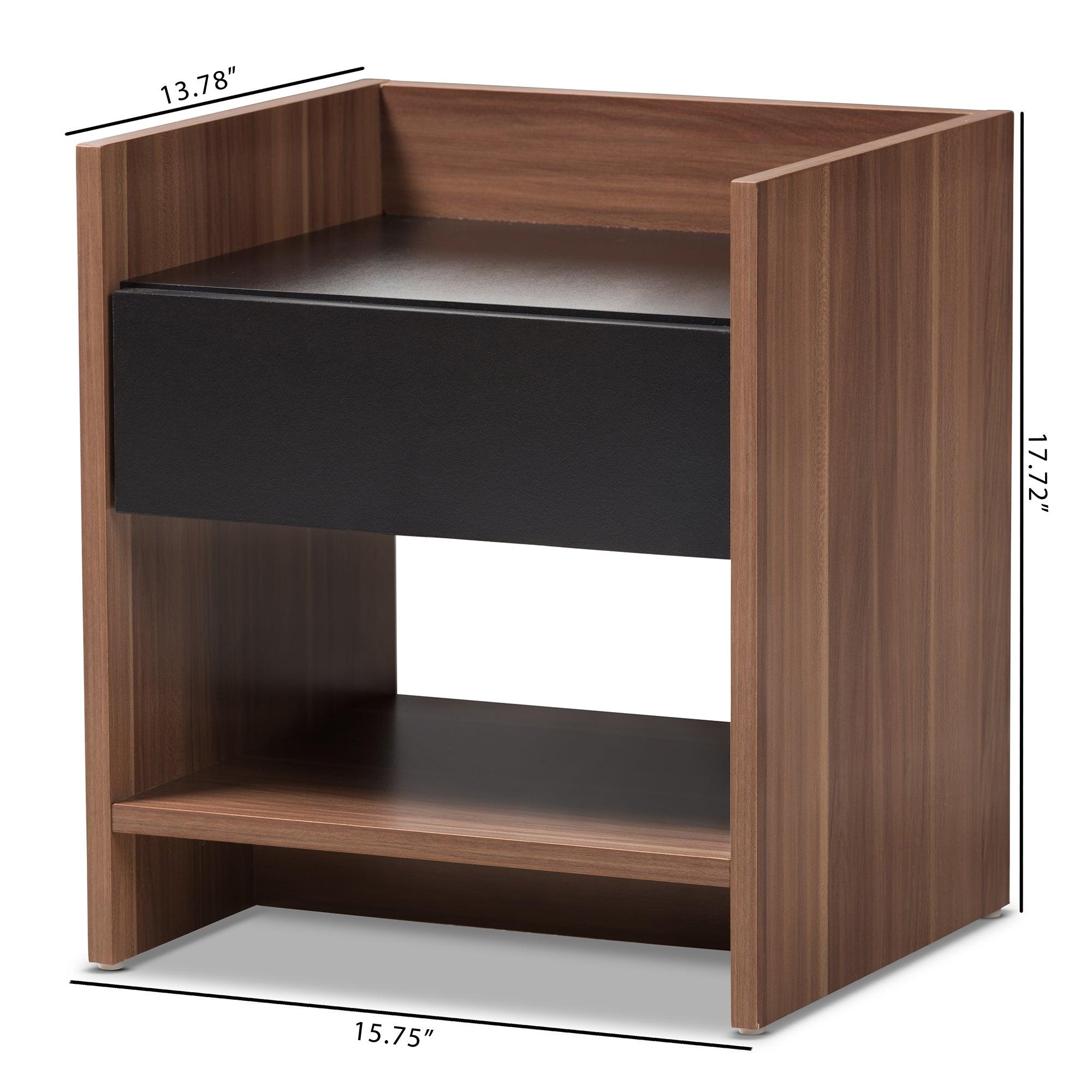Vanda Modern and Contemporary Two-Tone and Wood 1-Drawer Nightstand