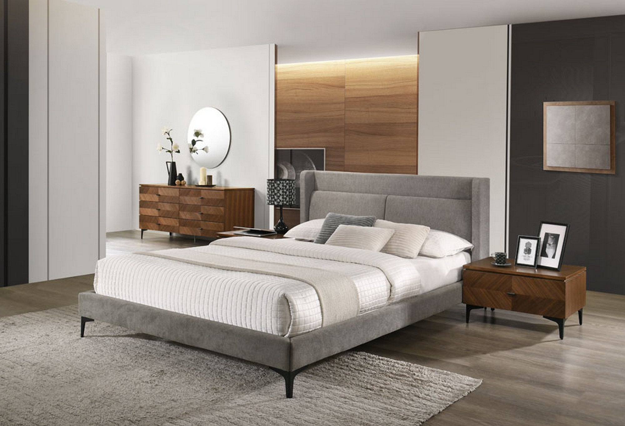 Modrest Paula - Mid-Century Grey Upholstered Bed-Bed-VIG-Wall2Wall Furnishings