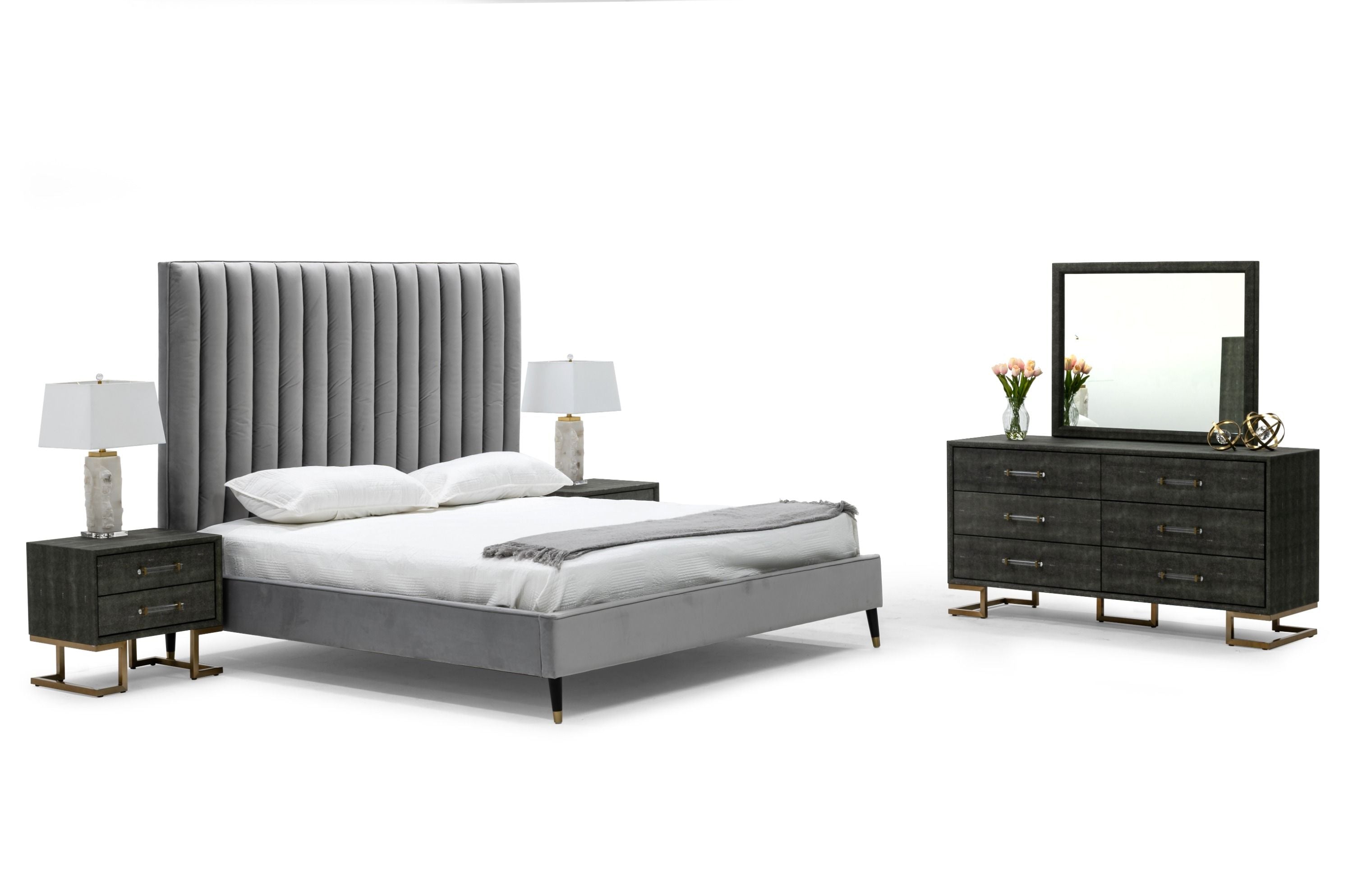 Modrest Hemlock - Modern Grey Velvet Bed-Bed-VIG-Wall2Wall Furnishings