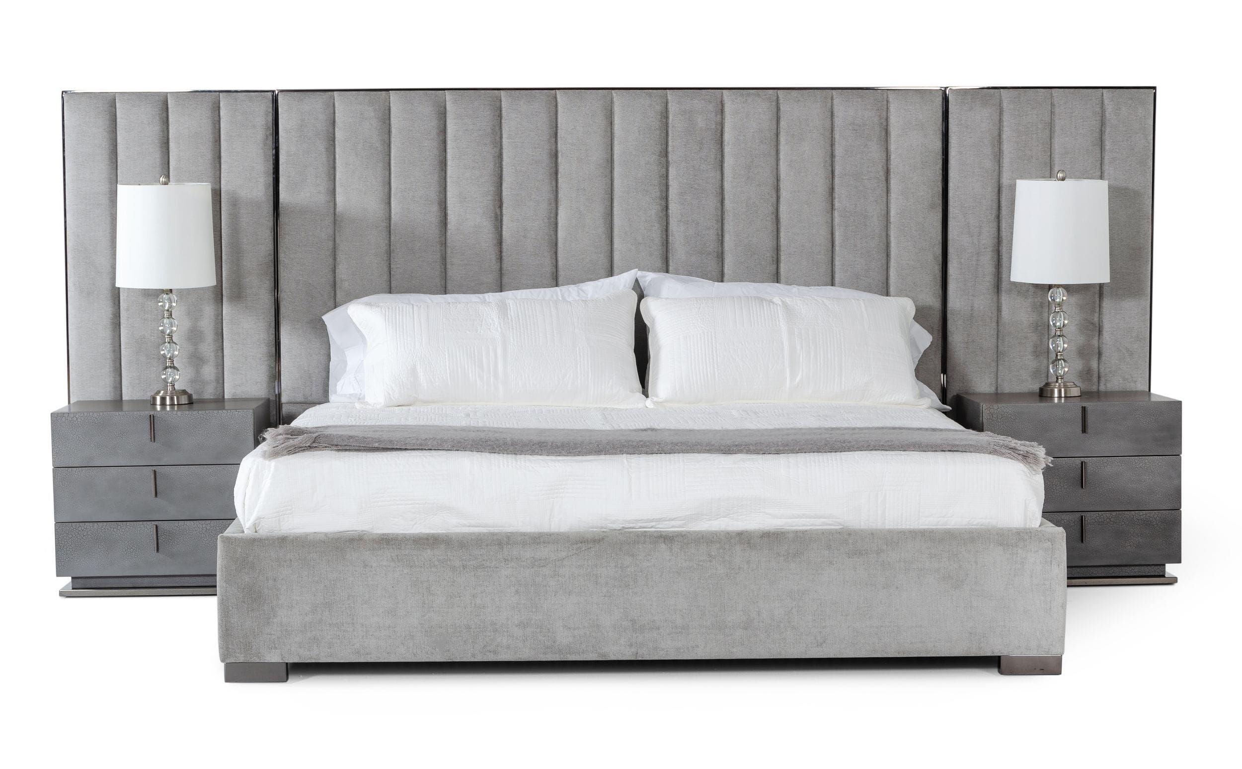 Buckley Modern Stainless Steel Bed w/ Nightstands
