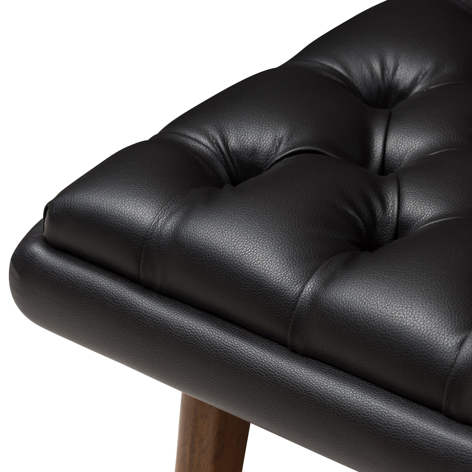 Annetha Mid-Century Modern Faux Leather Upholstered Finished Wood Chair And Ottoman Set