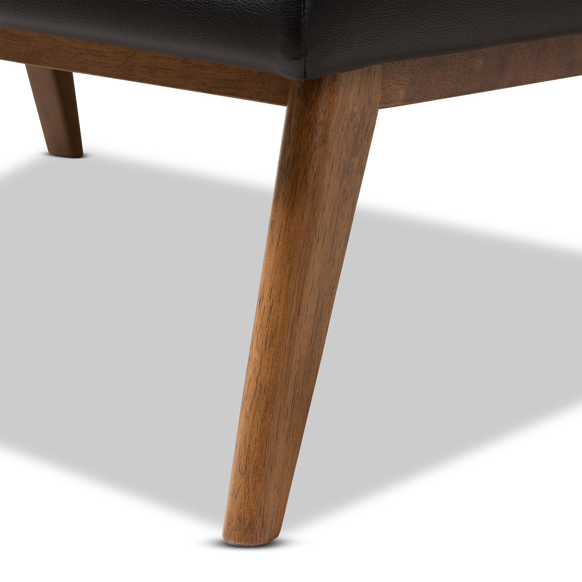 Annetha Mid-Century Modern Faux Leather Upholstered Finished Wood Chair And Ottoman Set