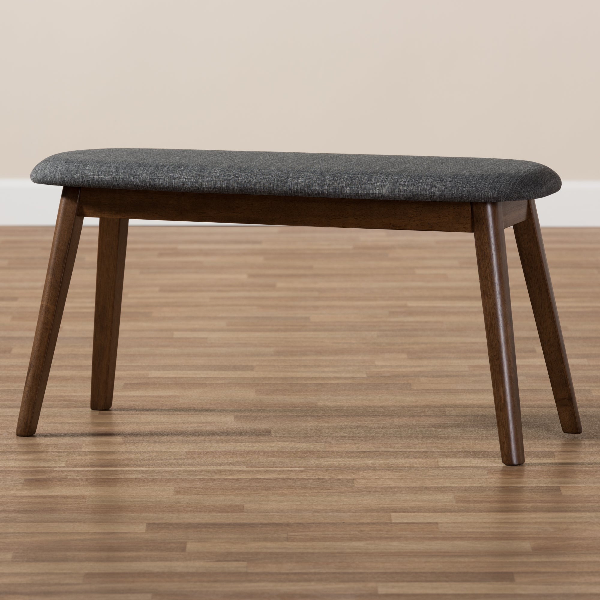Easton Mid-Century Modern Fabric Upholstered Finished Wood Bench