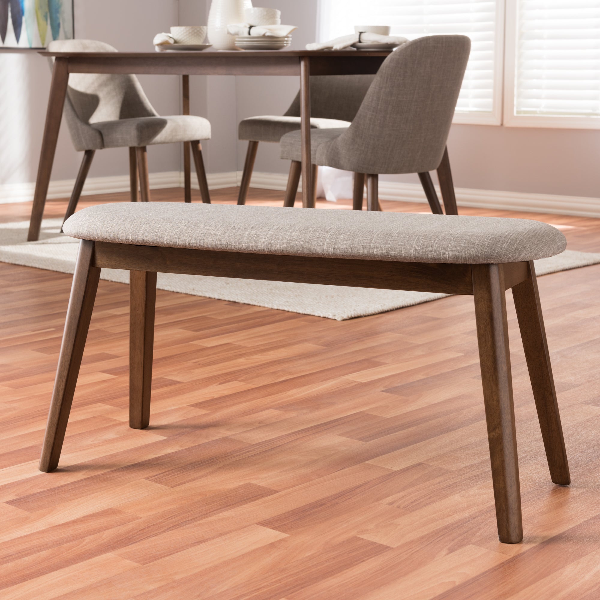 Easton Mid-Century Modern Fabric Upholstered Finished Wood Bench