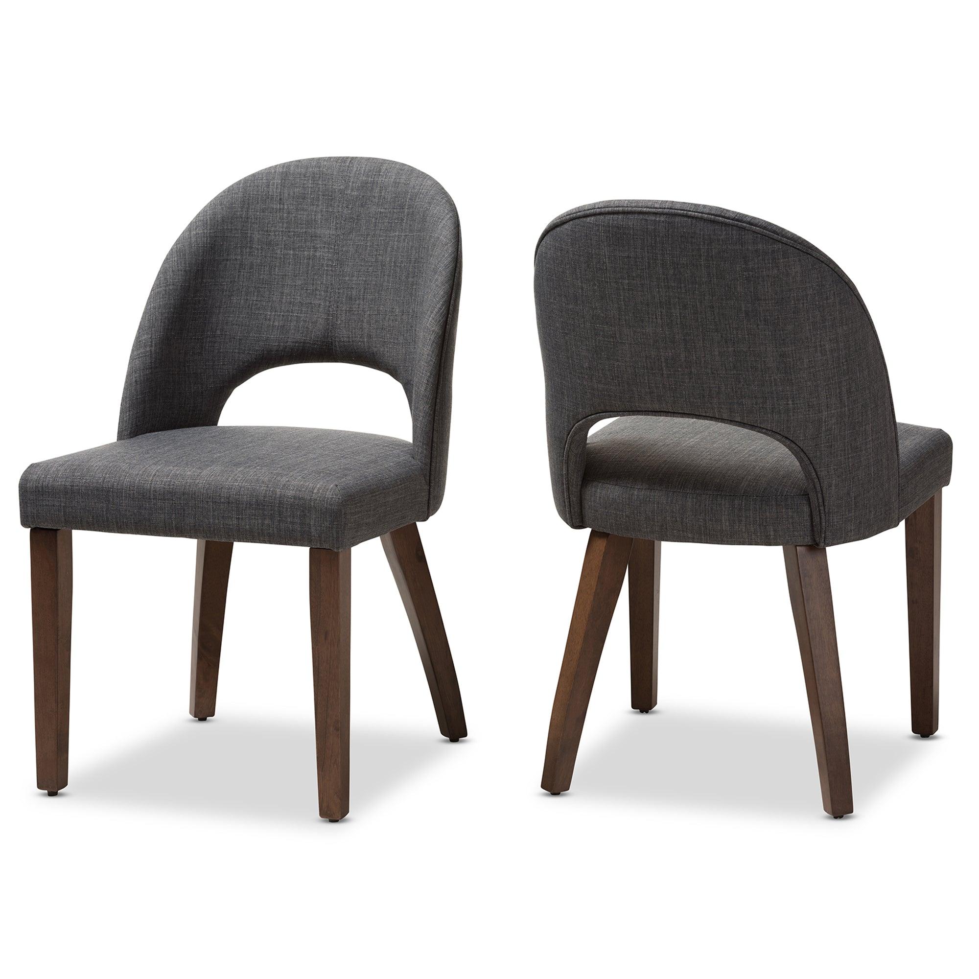 Wesley Mid-Century Modern Dark Fabric Upholstered Finished Wood Dining Chair (Set of 2)