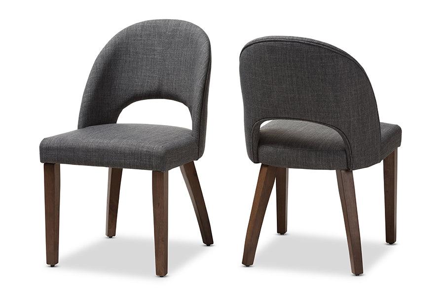 Wesley Mid-Century Modern Dark Fabric Upholstered Finished Wood Dining Chair (Set of 2)