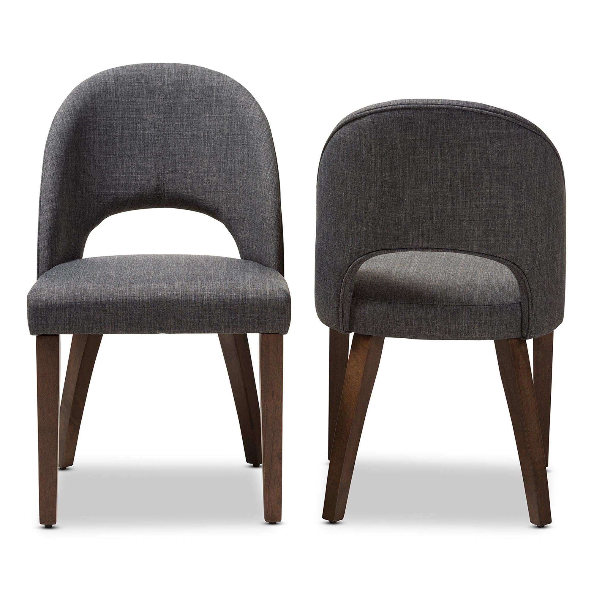 Wesley Mid-Century Modern Dark Fabric Upholstered Finished Wood Dining Chair (Set of 2)