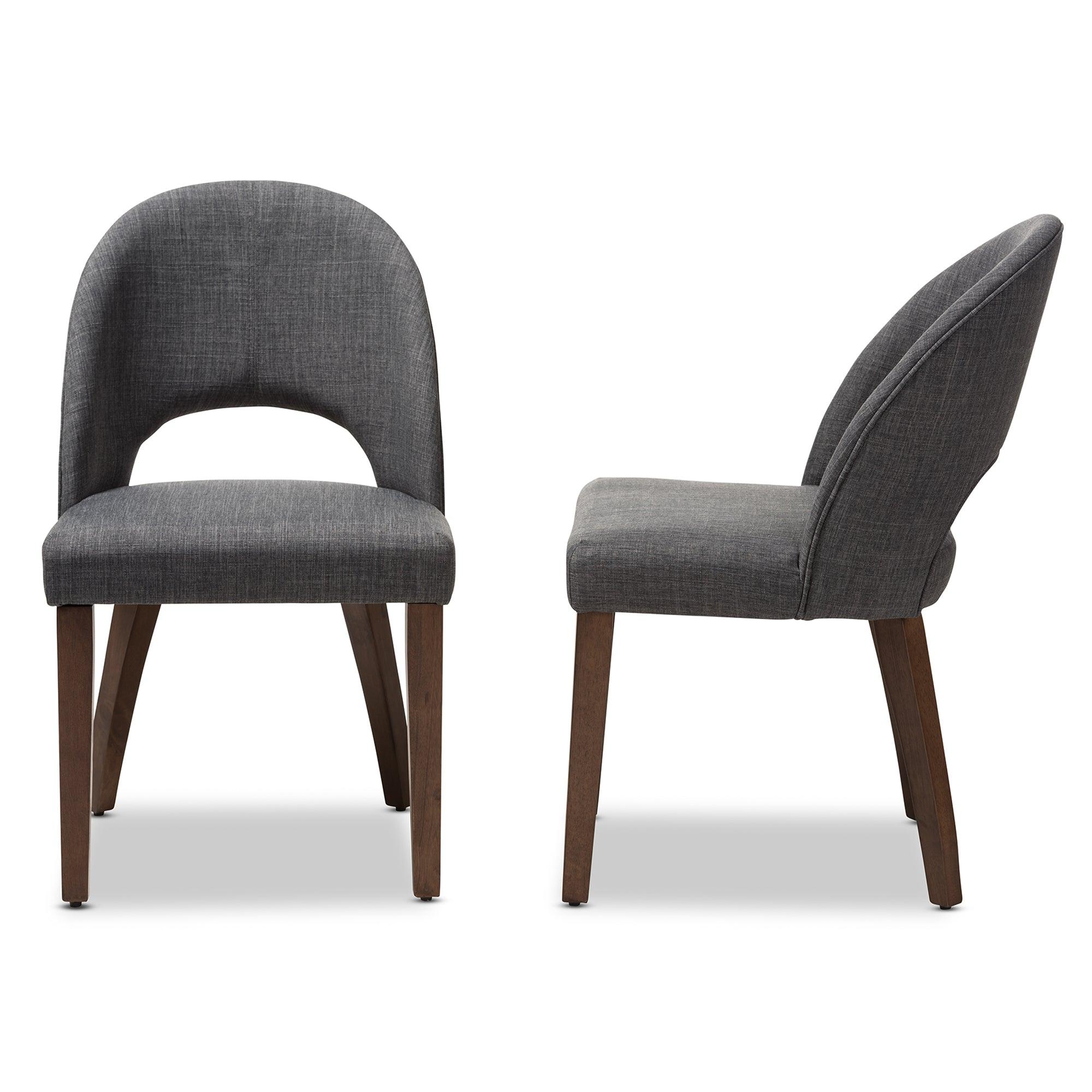 Wesley Mid-Century Modern Dark Fabric Upholstered Finished Wood Dining Chair (Set of 2)