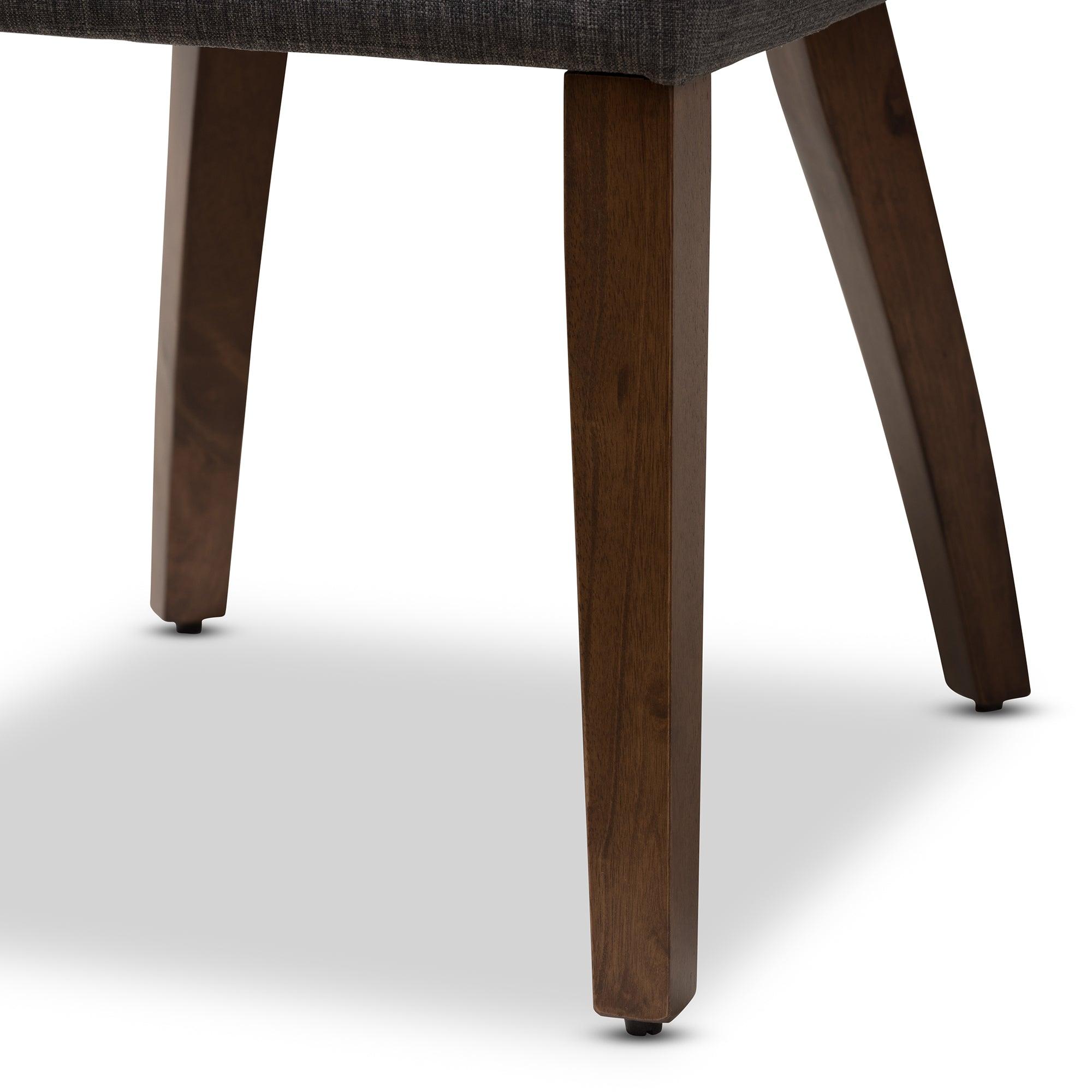Wesley Mid-Century Modern Dark Fabric Upholstered Finished Wood Dining Chair (Set of 2)