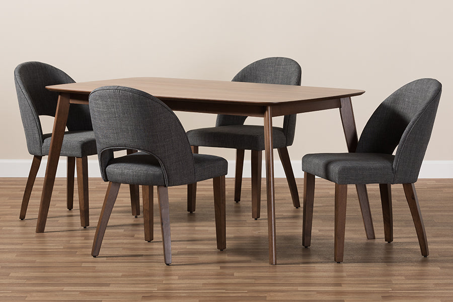 Wesley Mid-Century Modern Fabric Upholstered Finished Wood 5-Piece Dining Set