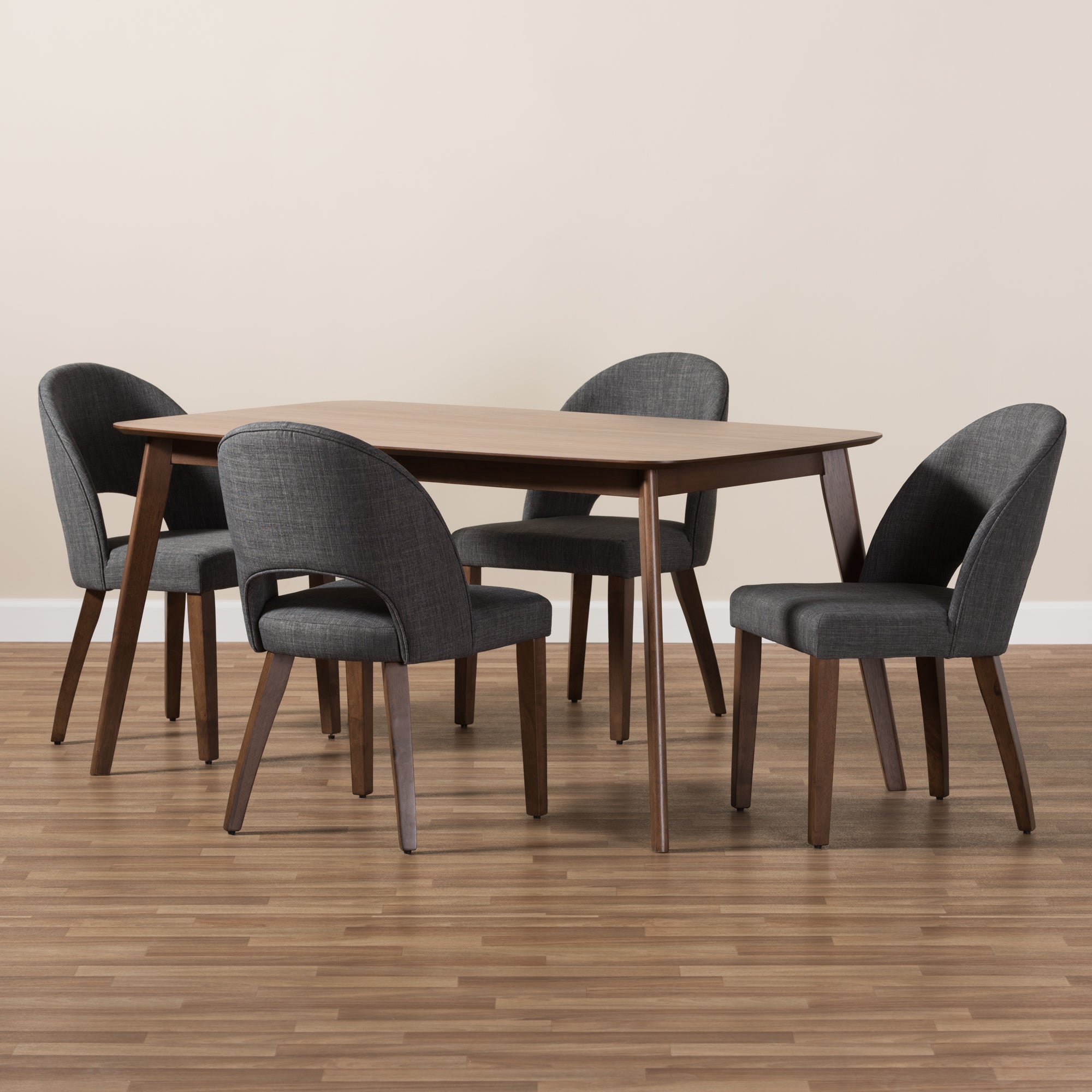 Wesley Mid-Century Modern Fabric Upholstered Finished Wood 5-Piece Dining Set