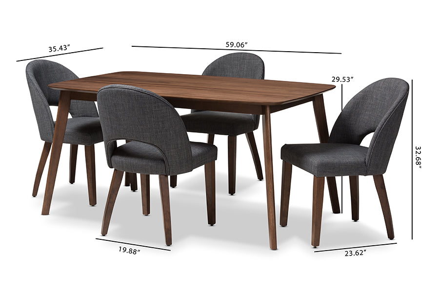 Wesley Mid-Century Modern Fabric Upholstered Finished Wood 5-Piece Dining Set