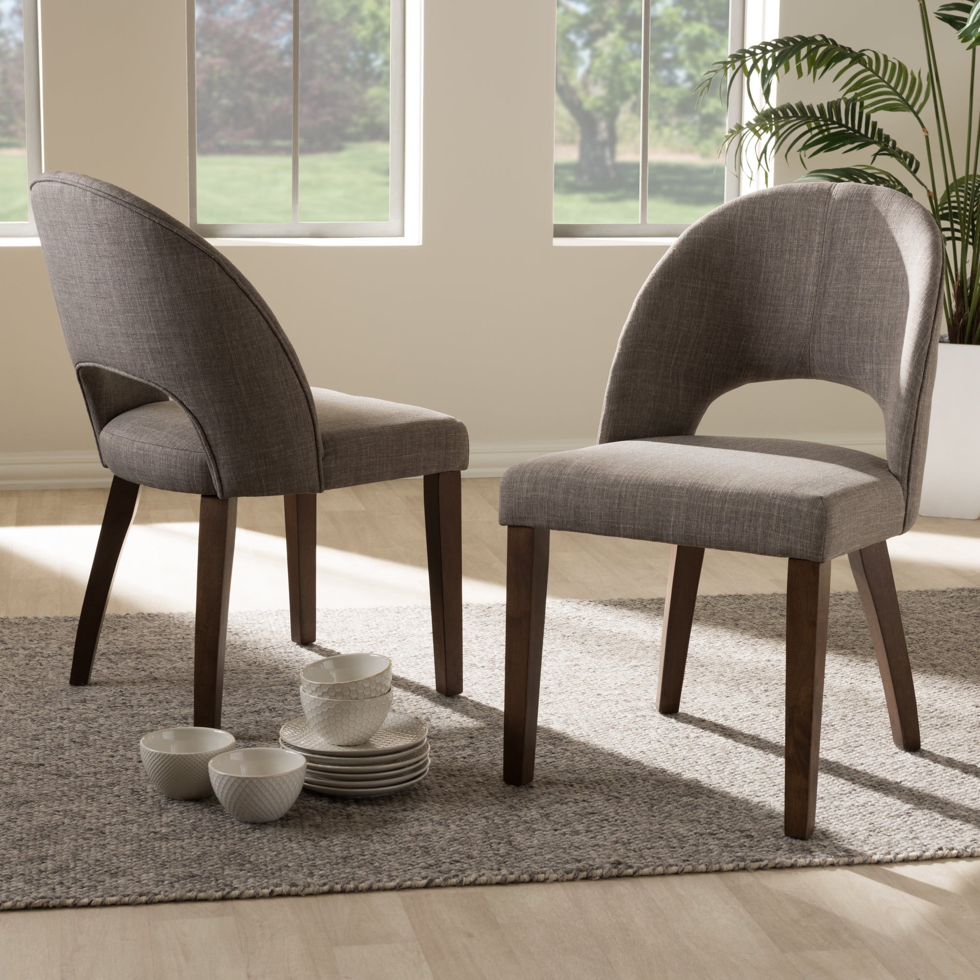 Wesley Mid-Century Modern Fabric Upholstered Finished Wood Dining Chair (Set of 2)