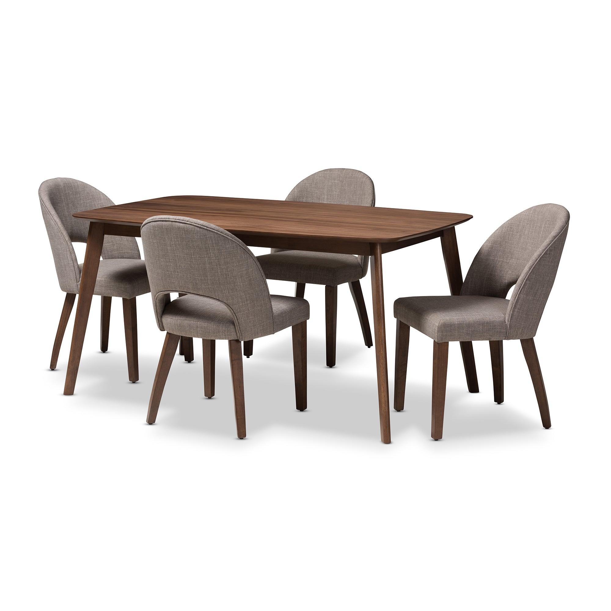 Wesley Mid-Century Modern Light Fabric Upholstered Finished Wood 5-Piece Dining Set
