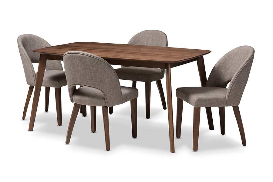 Wesley Mid-Century Modern Fabric Upholstered Finished Wood 5-Piece Dining Set