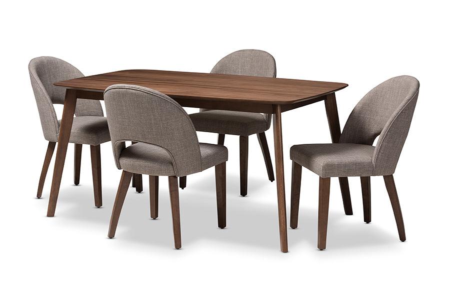 Wesley Mid-Century Modern Light Fabric Upholstered Finished Wood 5-Piece Dining Set