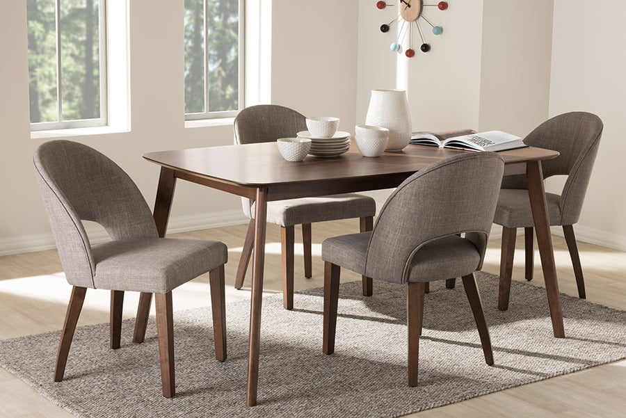 Wesley Mid-Century Modern Fabric Upholstered Finished Wood 5-Piece Dining Set