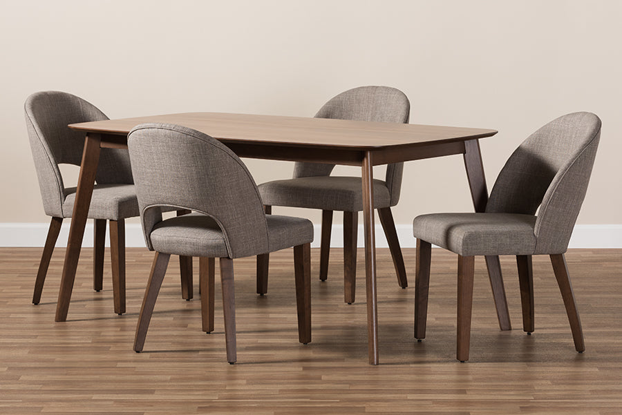 Wesley Mid-Century Modern Fabric Upholstered Finished Wood 5-Piece Dining Set