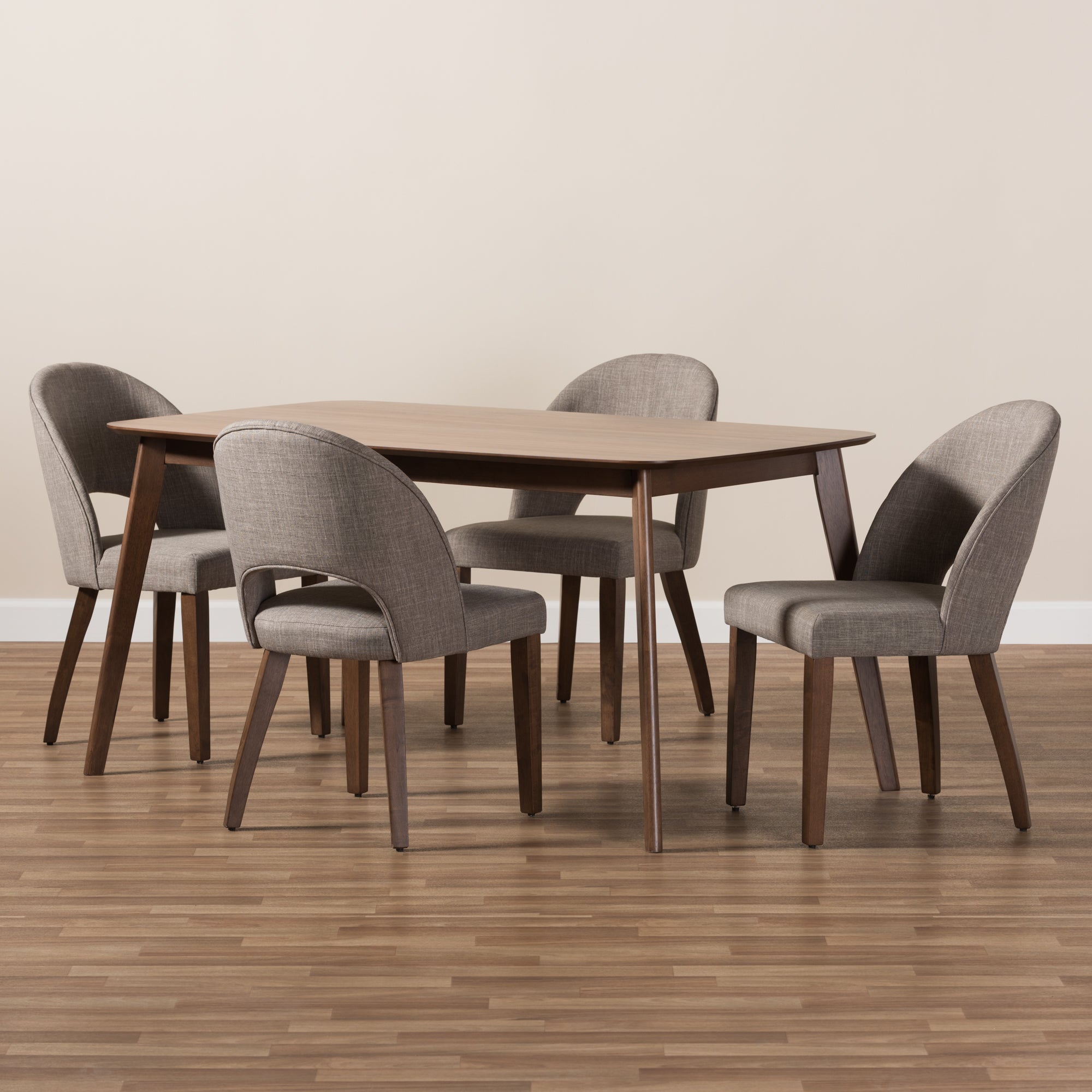 Wesley Mid-Century Modern Fabric Upholstered Finished Wood 5-Piece Dining Set