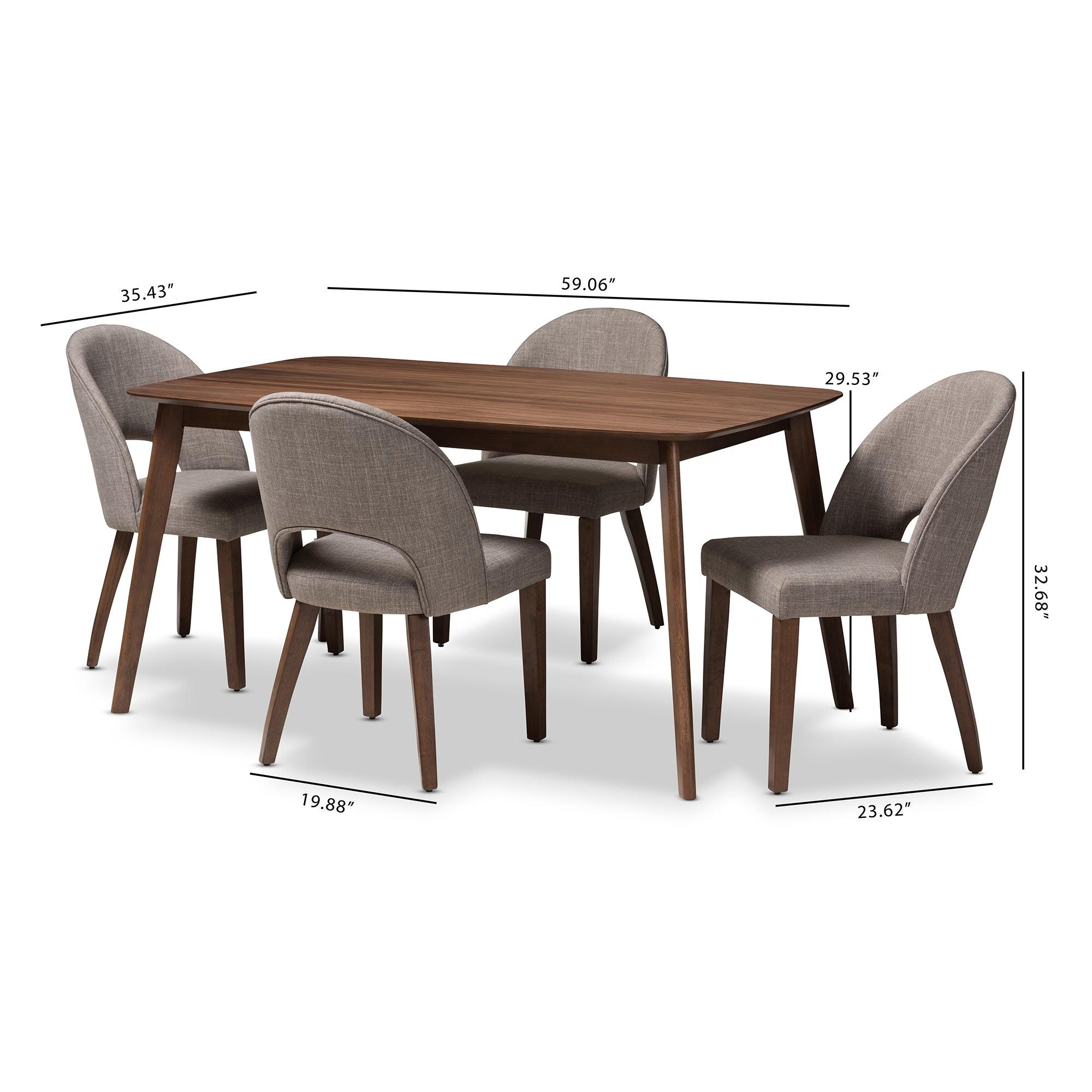Wesley Mid-Century Modern Light Fabric Upholstered Finished Wood 5-Piece Dining Set