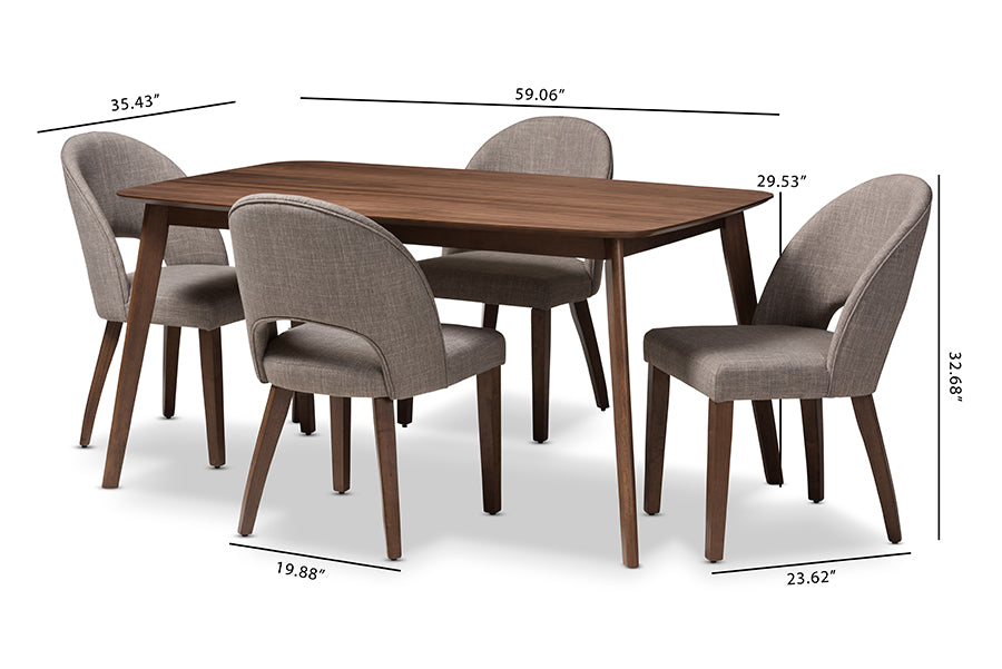 Wesley Mid-Century Modern Fabric Upholstered Finished Wood 5-Piece Dining Set