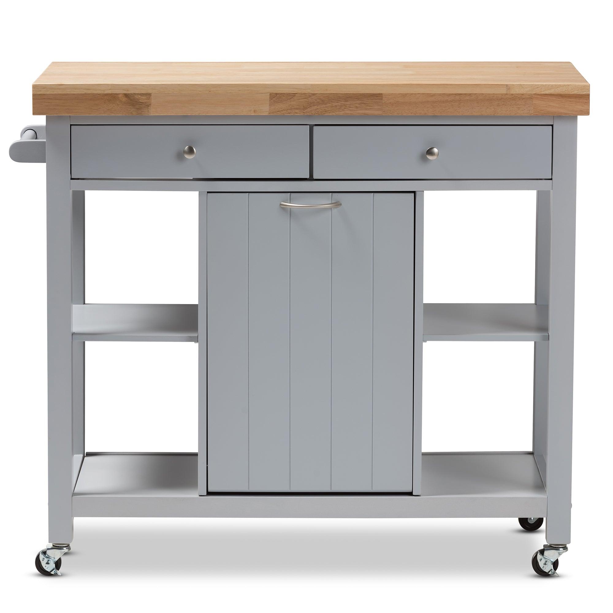 Hayward Coastal and Farmhouse Light Wood Kitchen Cart