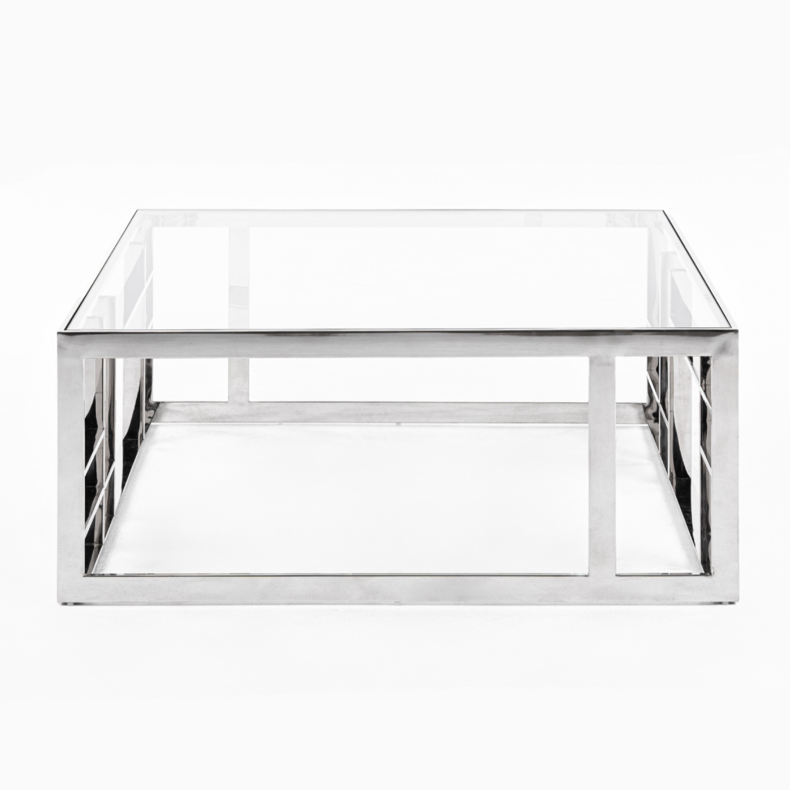 Stephen Modern Glass & Stainless Steel Square Coffee Table