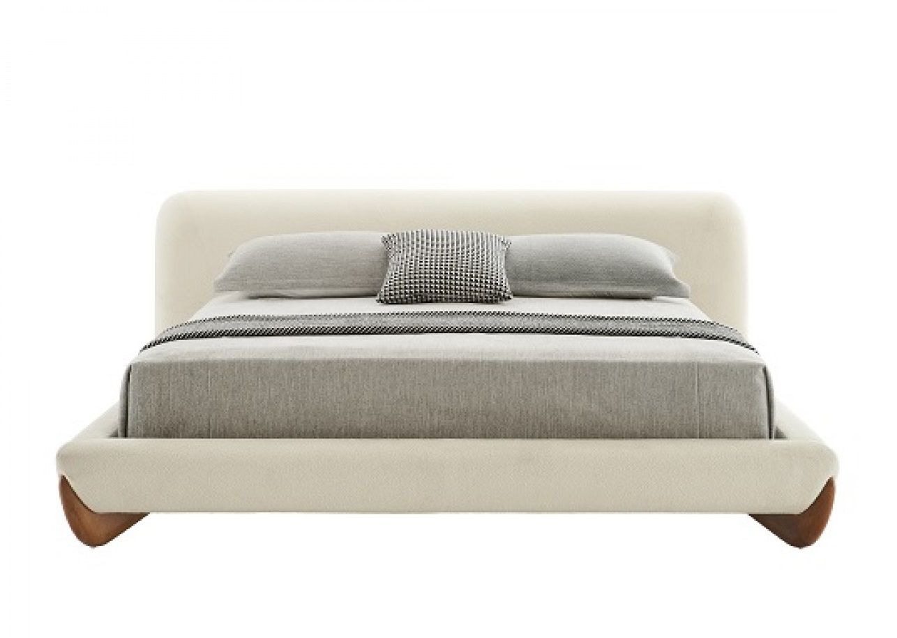 Modrest Fleury - Contemporary Cream Fabric and Walnut Bed-Bed-VIG-Wall2Wall Furnishings