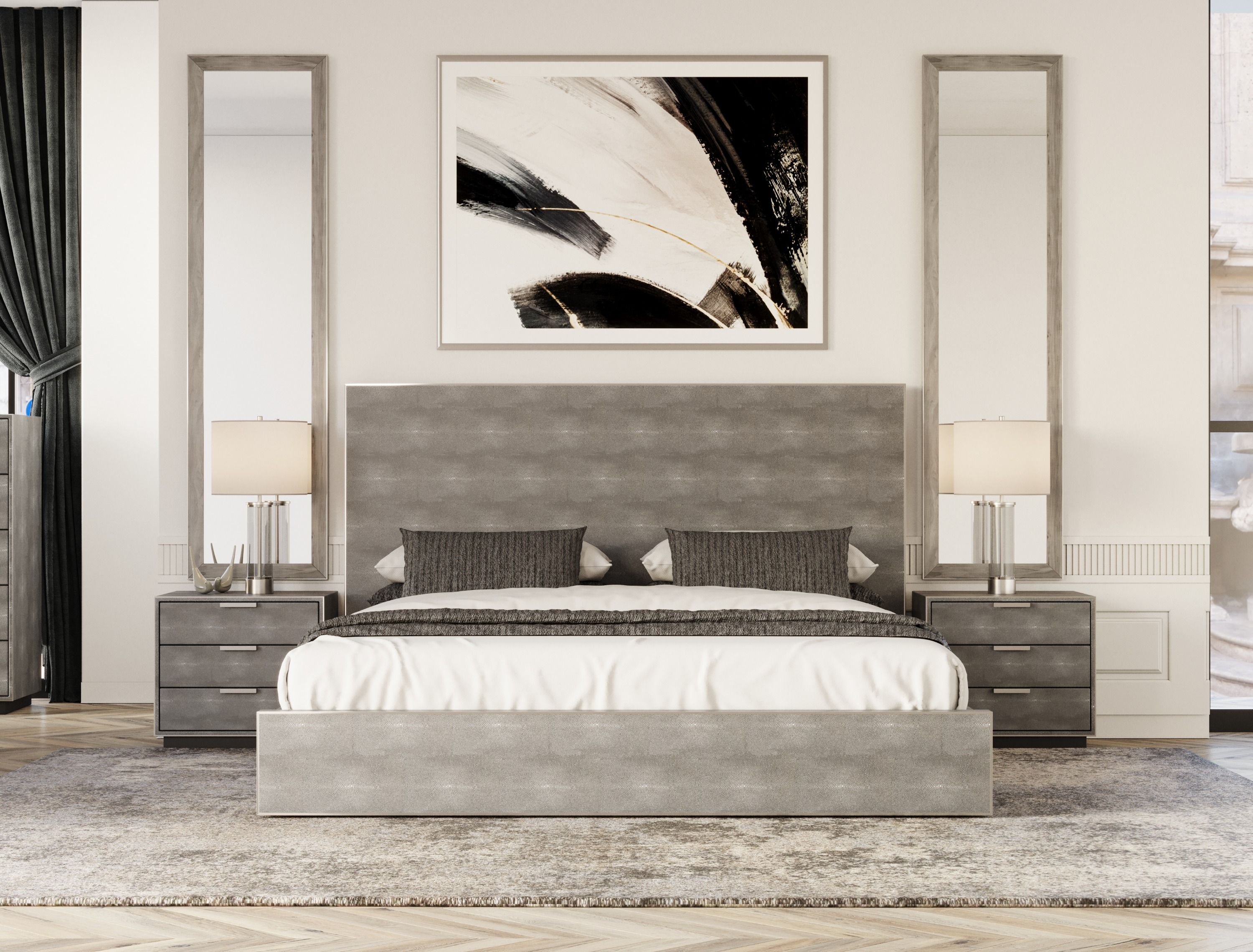 Dynasty Modern Shagreen Bedroom Set 3 Drawer