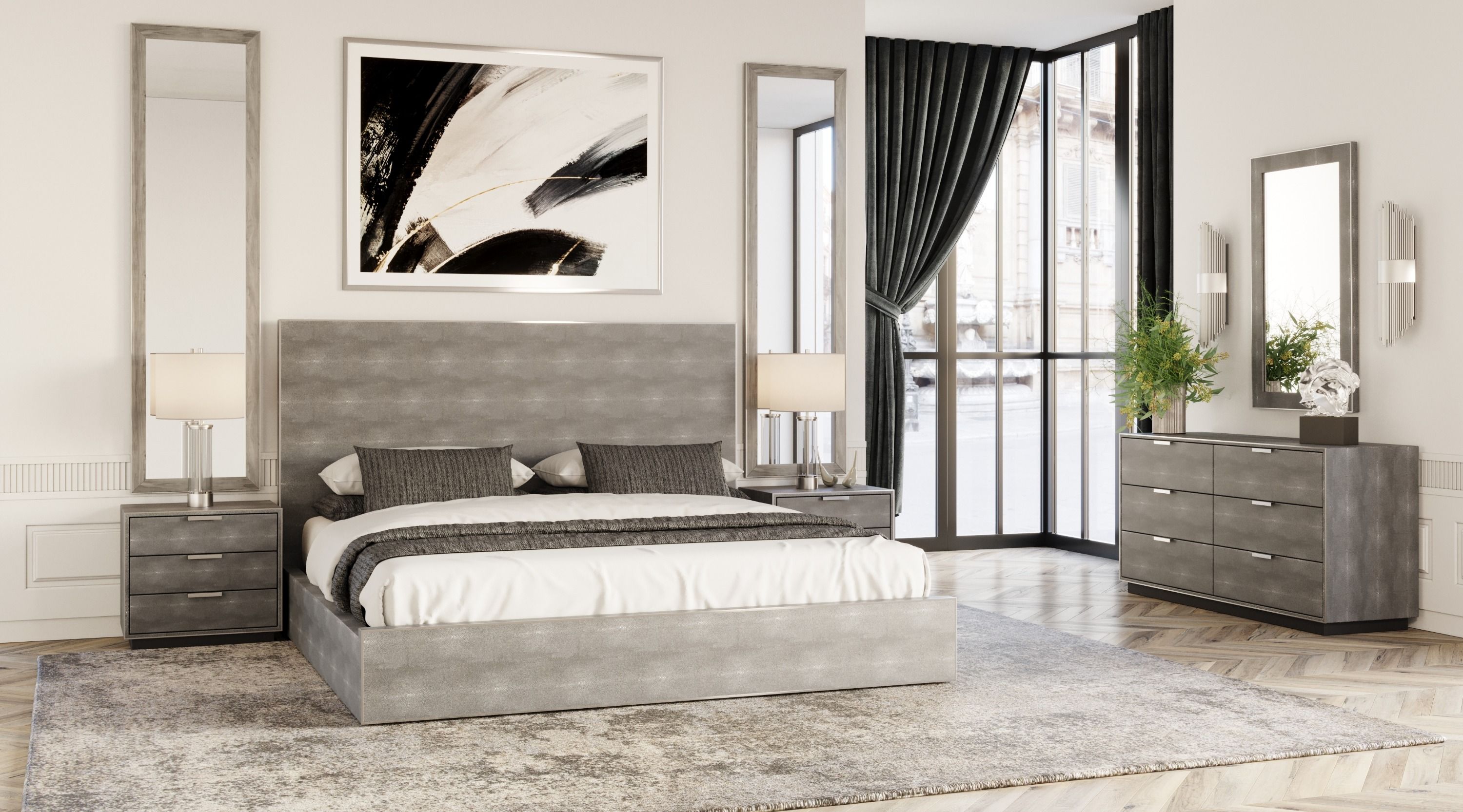 Dynasty Modern Shagreen Bedroom Set 3 Drawer