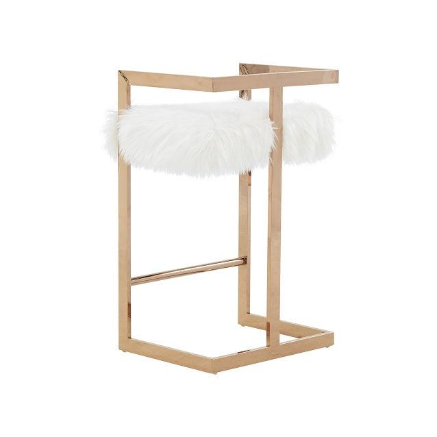 Modrest Halifax Modern Faux Fur and Rosegold Counter Stool