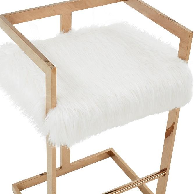 Modrest Halifax Modern Faux Fur and Rosegold Counter Stool