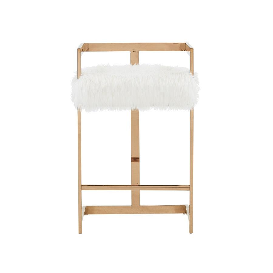 Modrest Halifax Modern Faux Fur and Rosegold Counter Stool