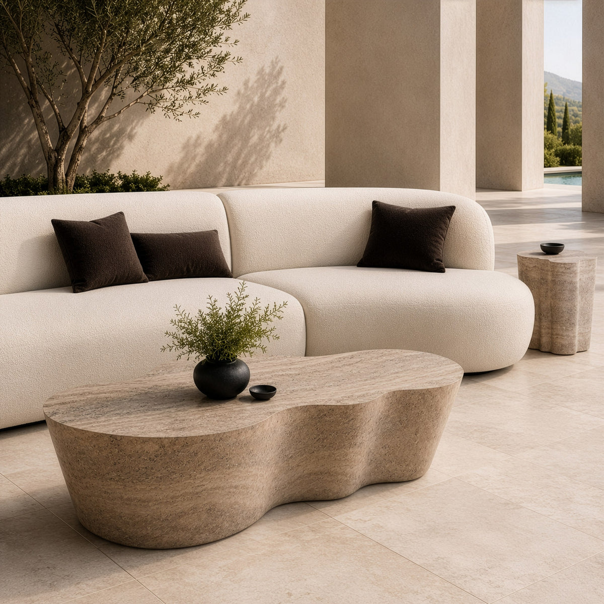 Meru - Modern Faux Travertine Concrete End Table