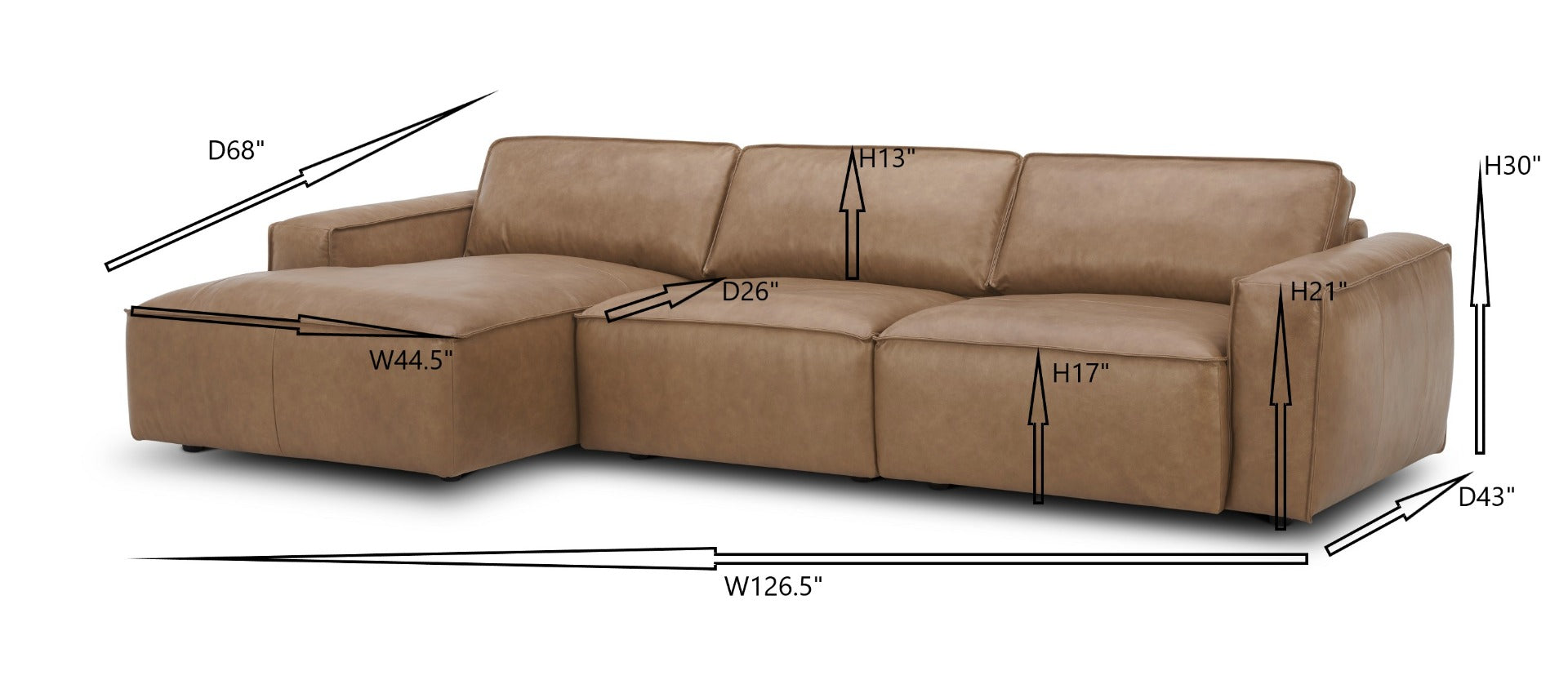 Modrest Cambria - Modern LAF Cognac Leather Sectional Sofa-Sectional Sofa-VIG-Wall2Wall Furnishings