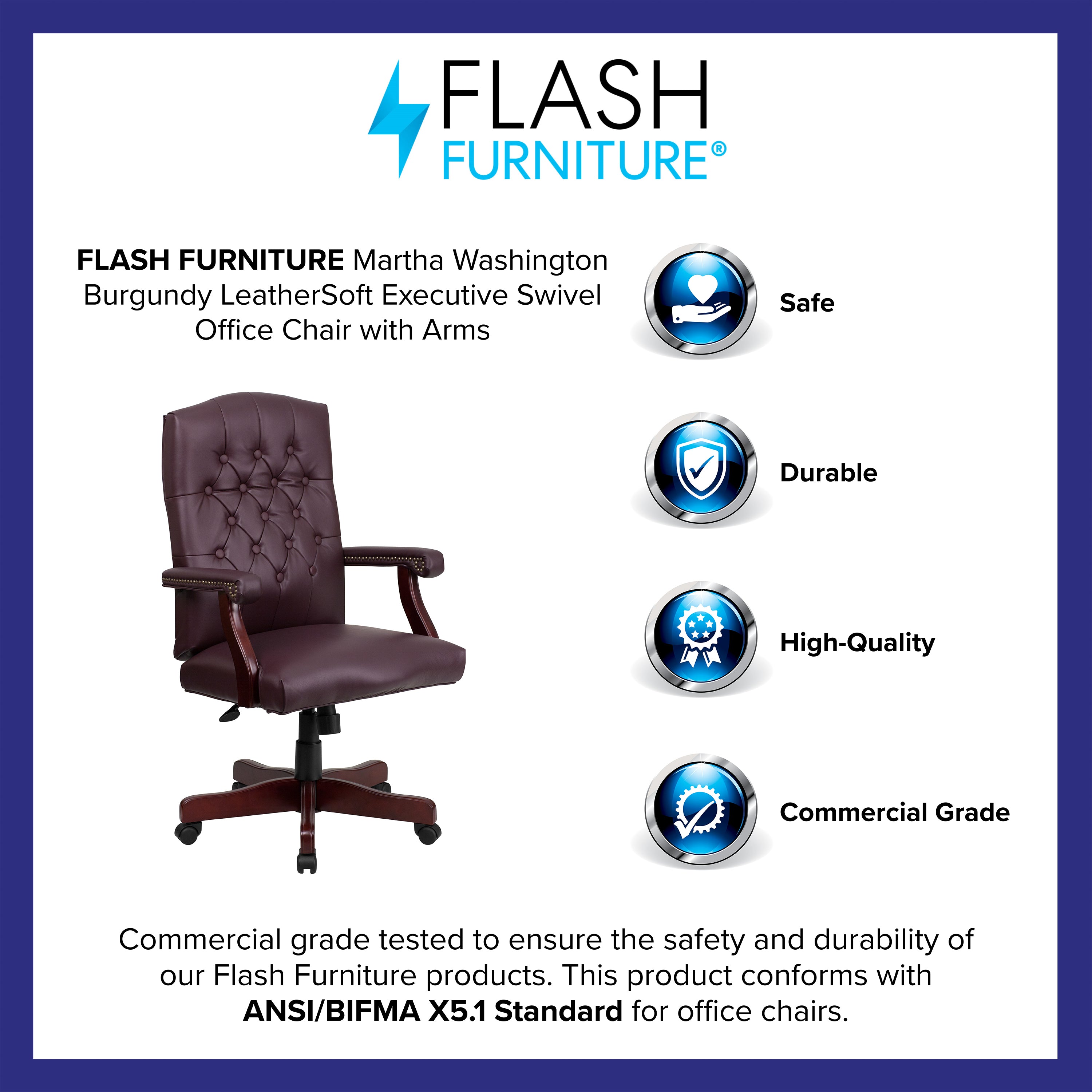 Martha Washington Executive Swivel Office Chair with Arms