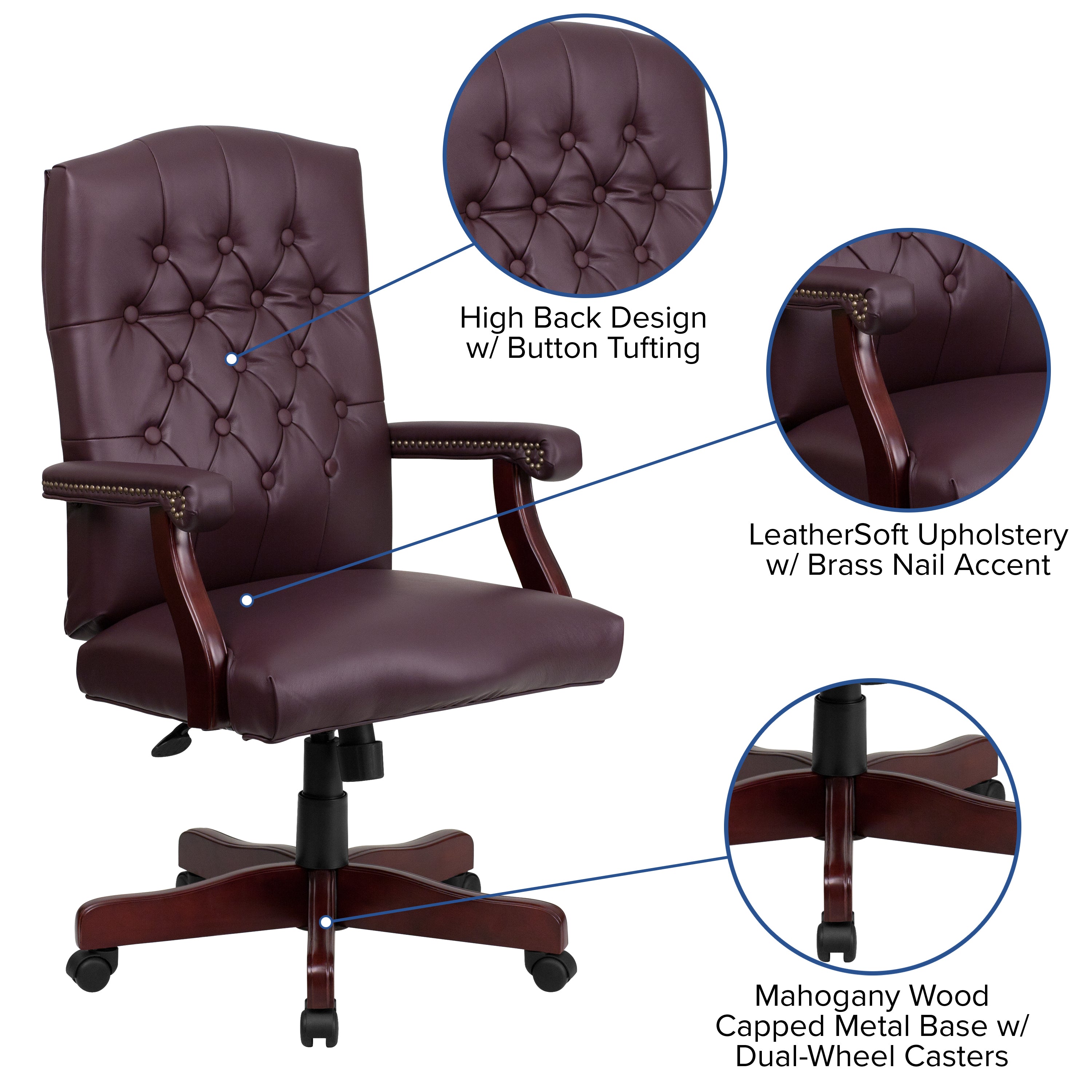 Martha Washington Executive Swivel Office Chair with Arms
