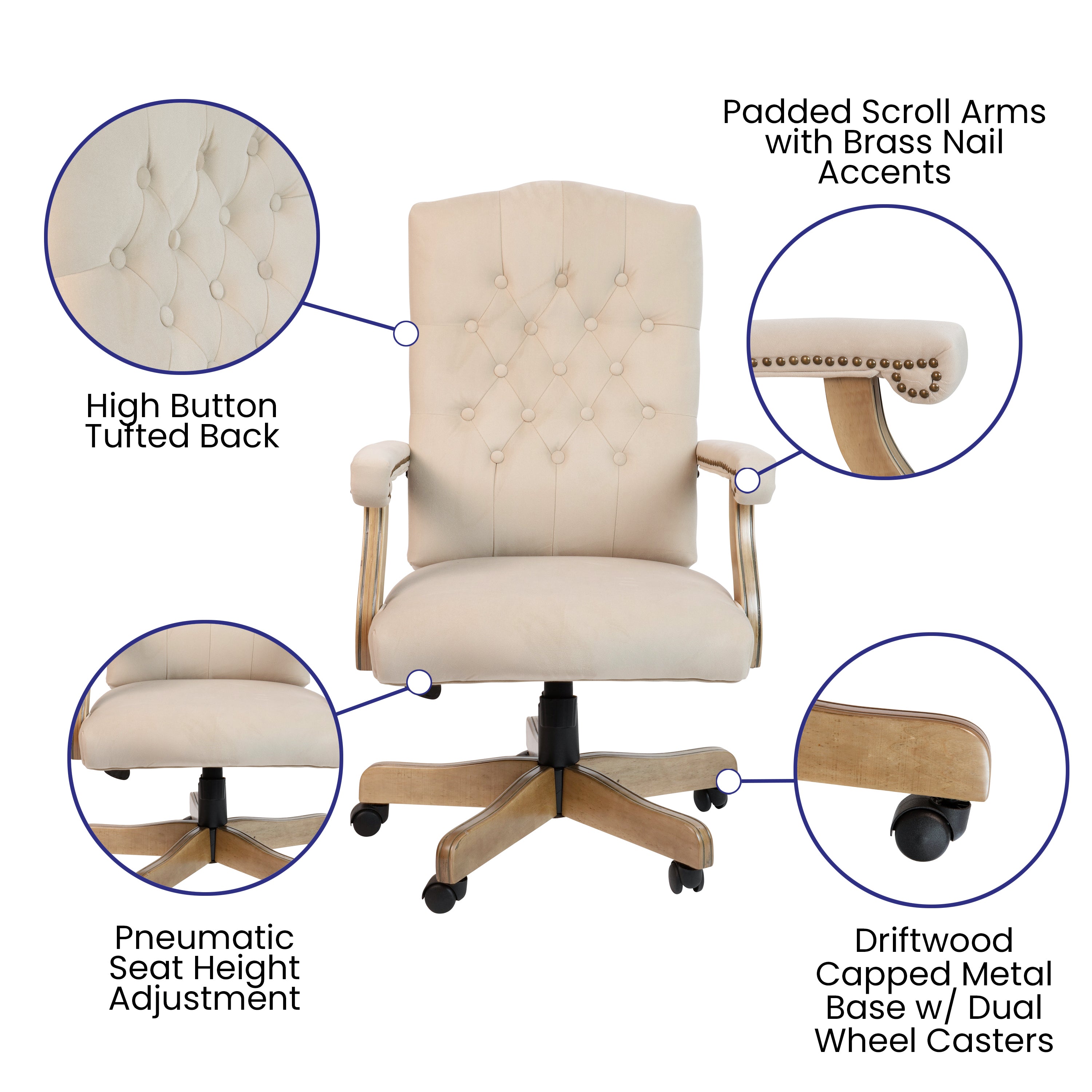 Martha Washington Executive Swivel Office Chair with Arms