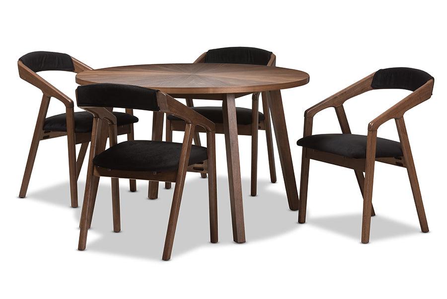Wendy Mid-Century Modern Fabric and Medium Wood Finishing Dining Set