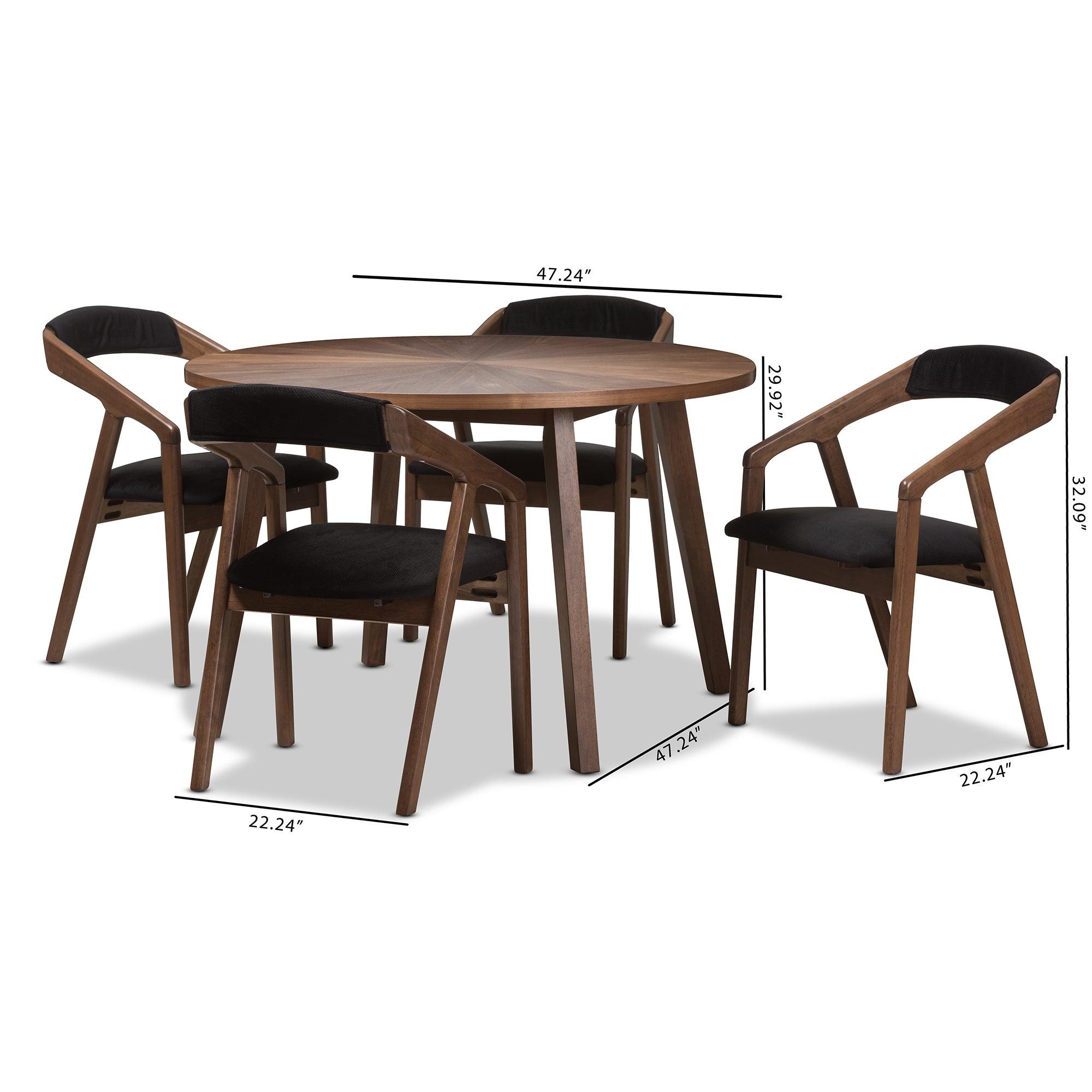 Wendy Mid-Century Modern Fabric and Medium Wood Finishing Dining Set