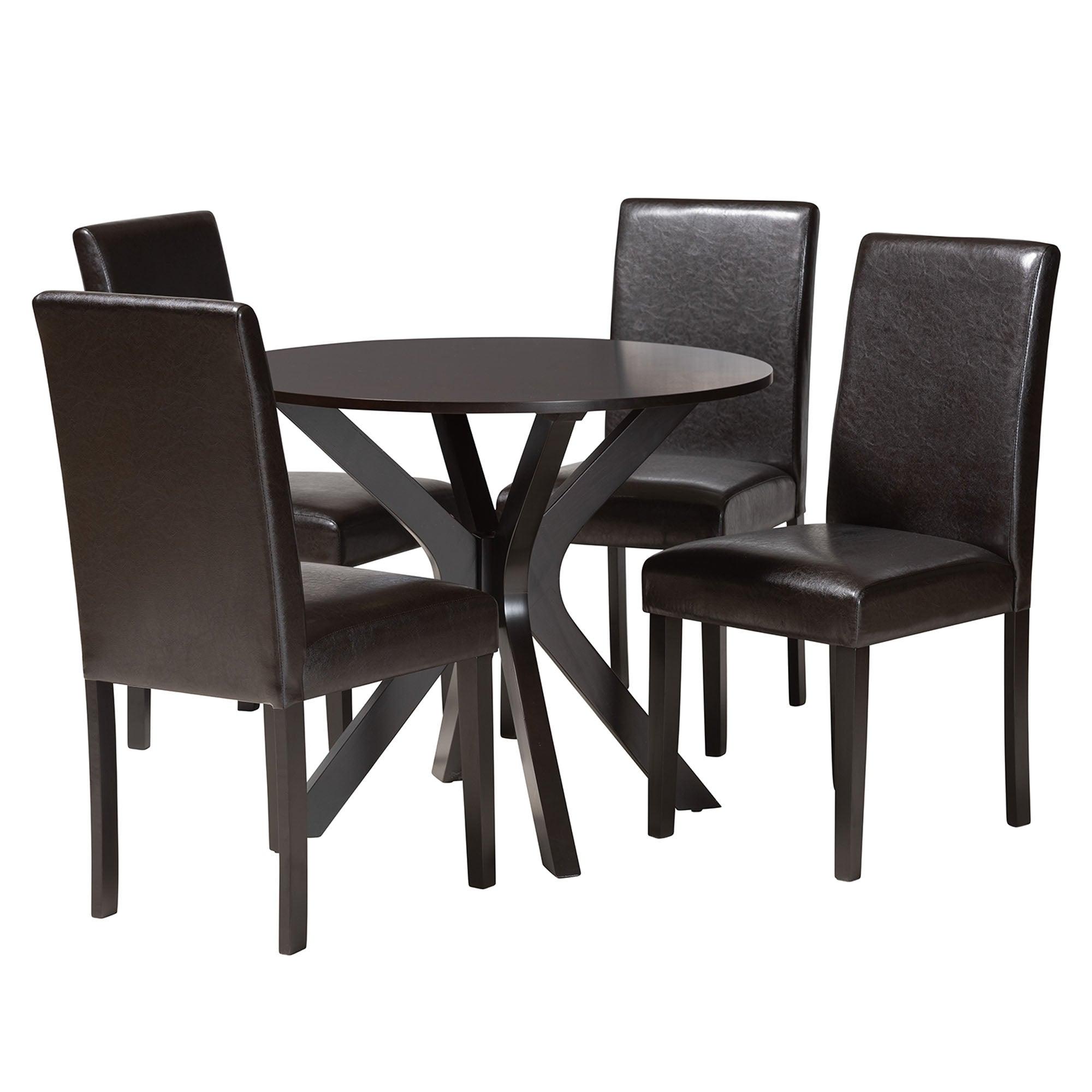Asli Modern Espresso Faux Leather and Wood 5-Piece Dining Set