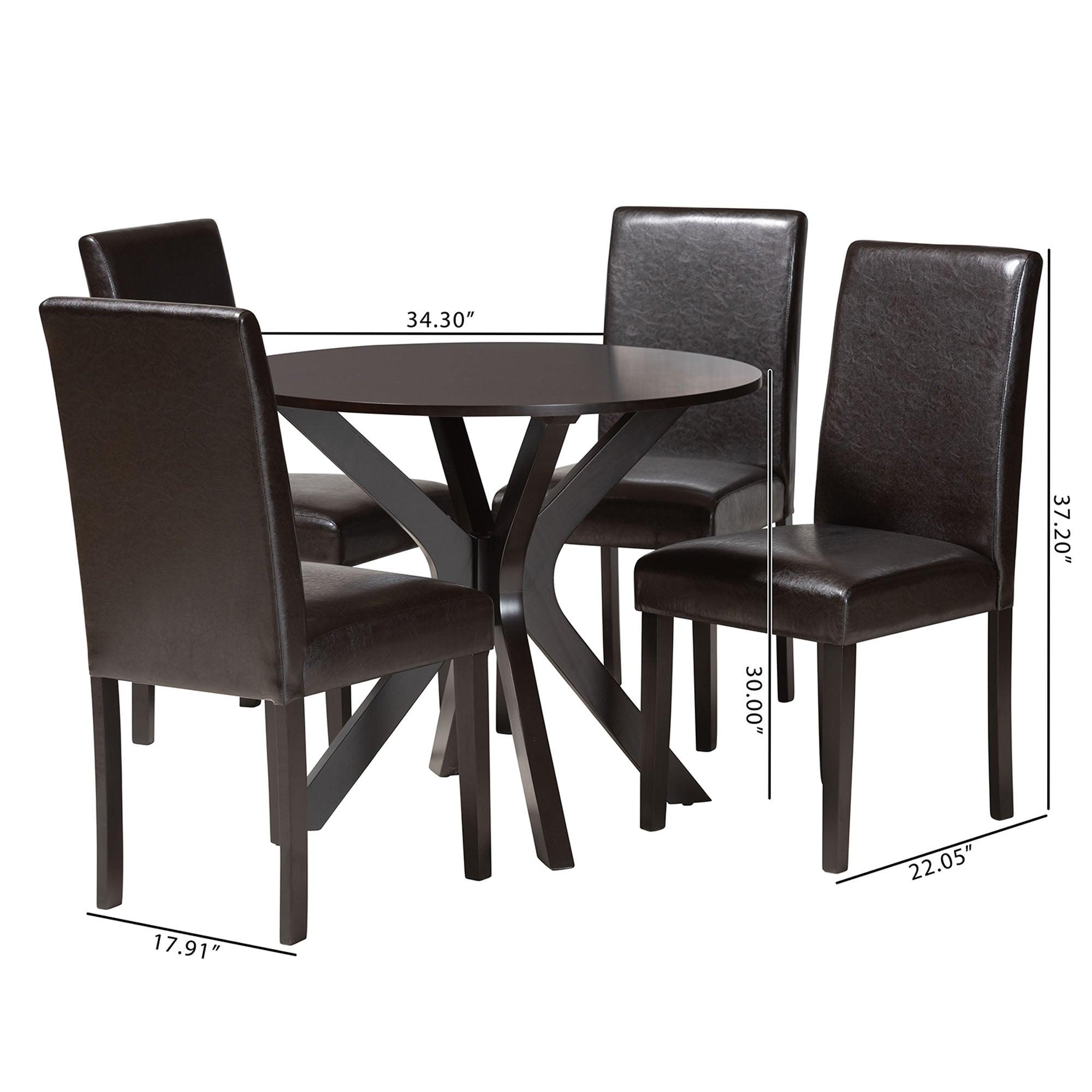 Asli Modern Espresso Faux Leather and Wood 5-Piece Dining Set