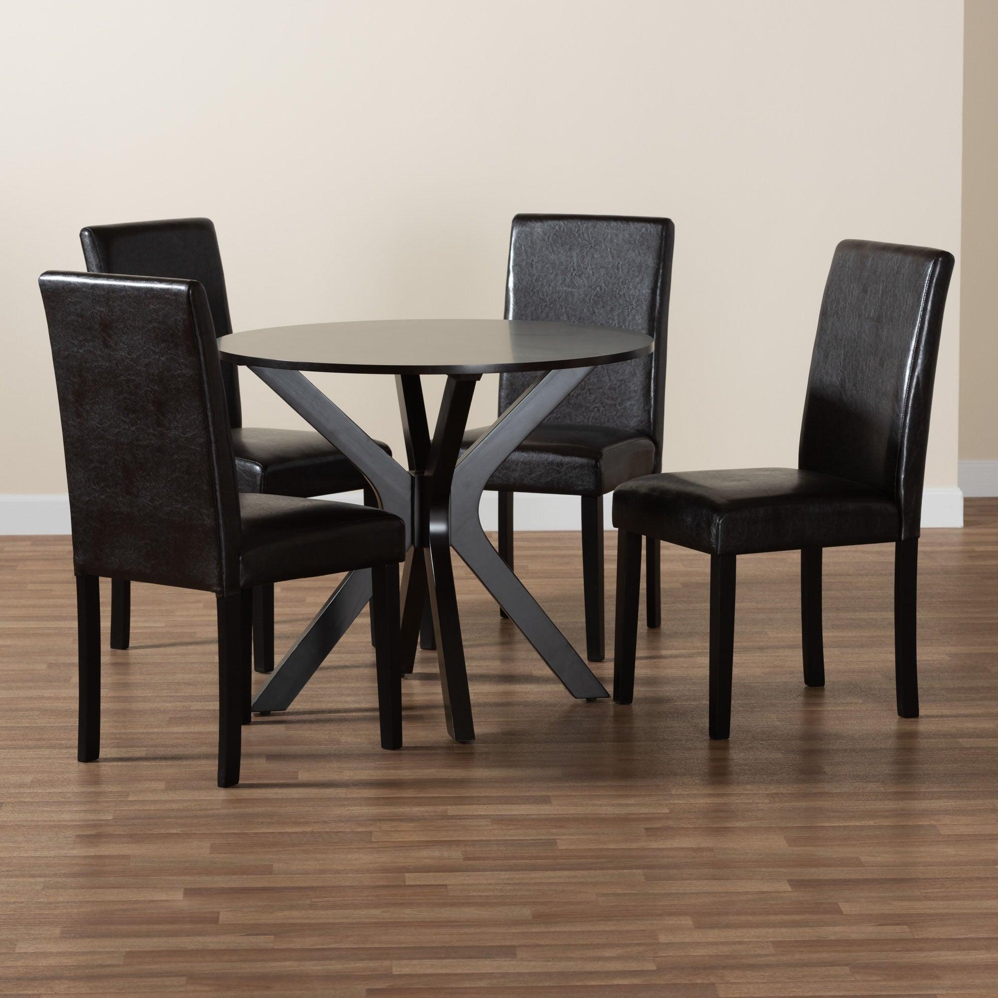 Asli Modern Espresso Faux Leather and Wood 5-Piece Dining Set