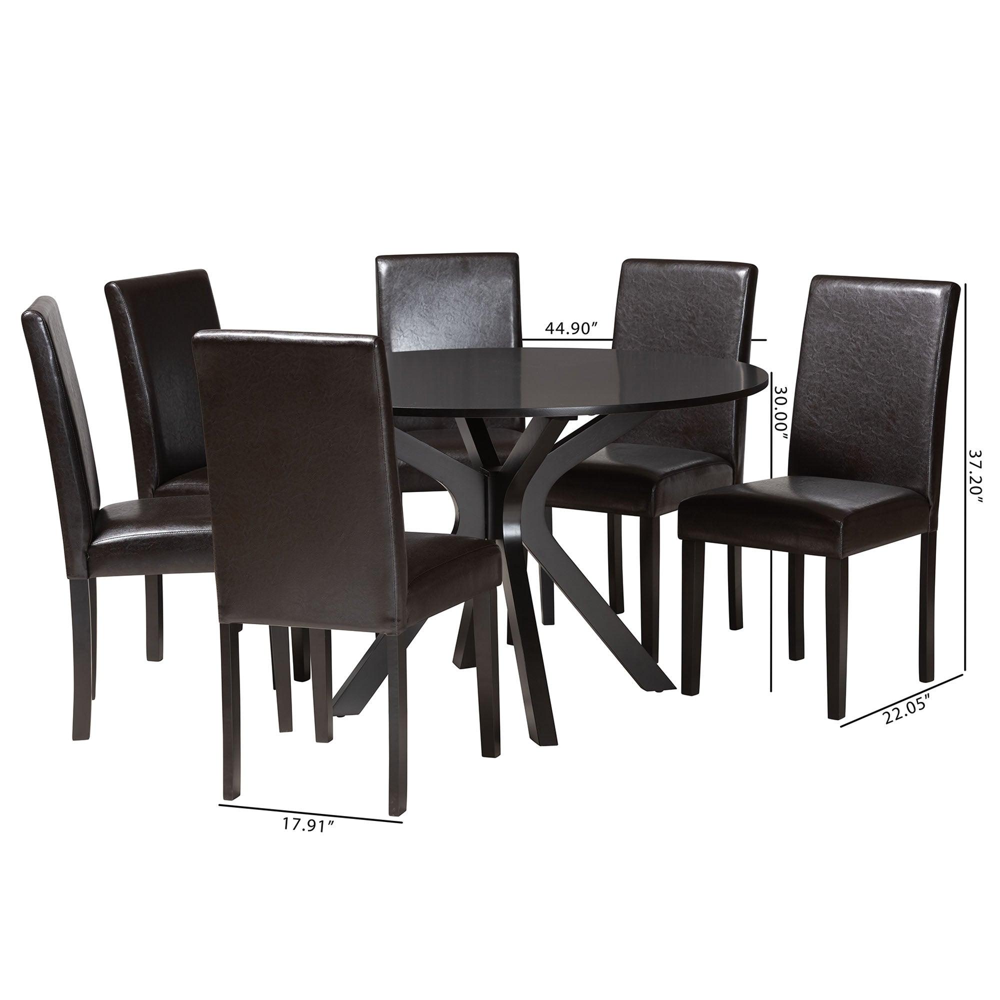 Asli Modern Espresso Faux Leather and Wood 7-Piece Dining Set