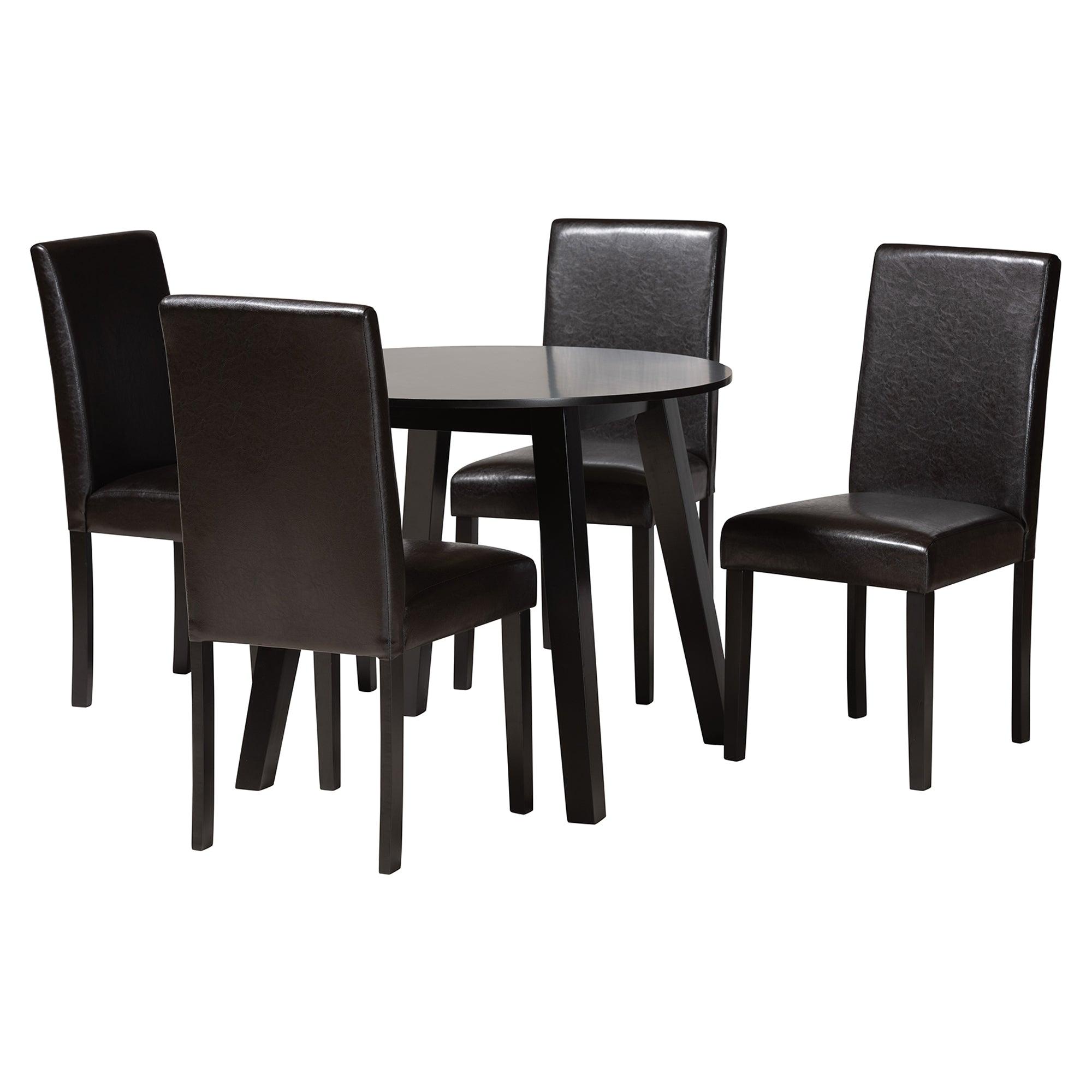 Emine Modern Faux Leather and Espresso Finished Wood 5-Piece Dining Set