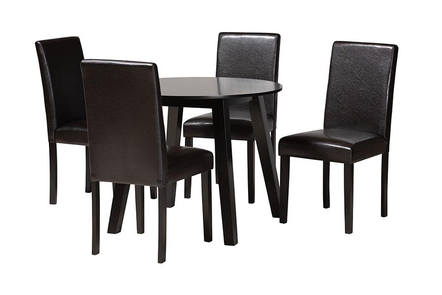 Emine Modern Faux Leather and Espresso Finished Wood 5-Piece Dining Set